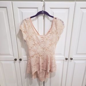 Pink Lace Peplum Top